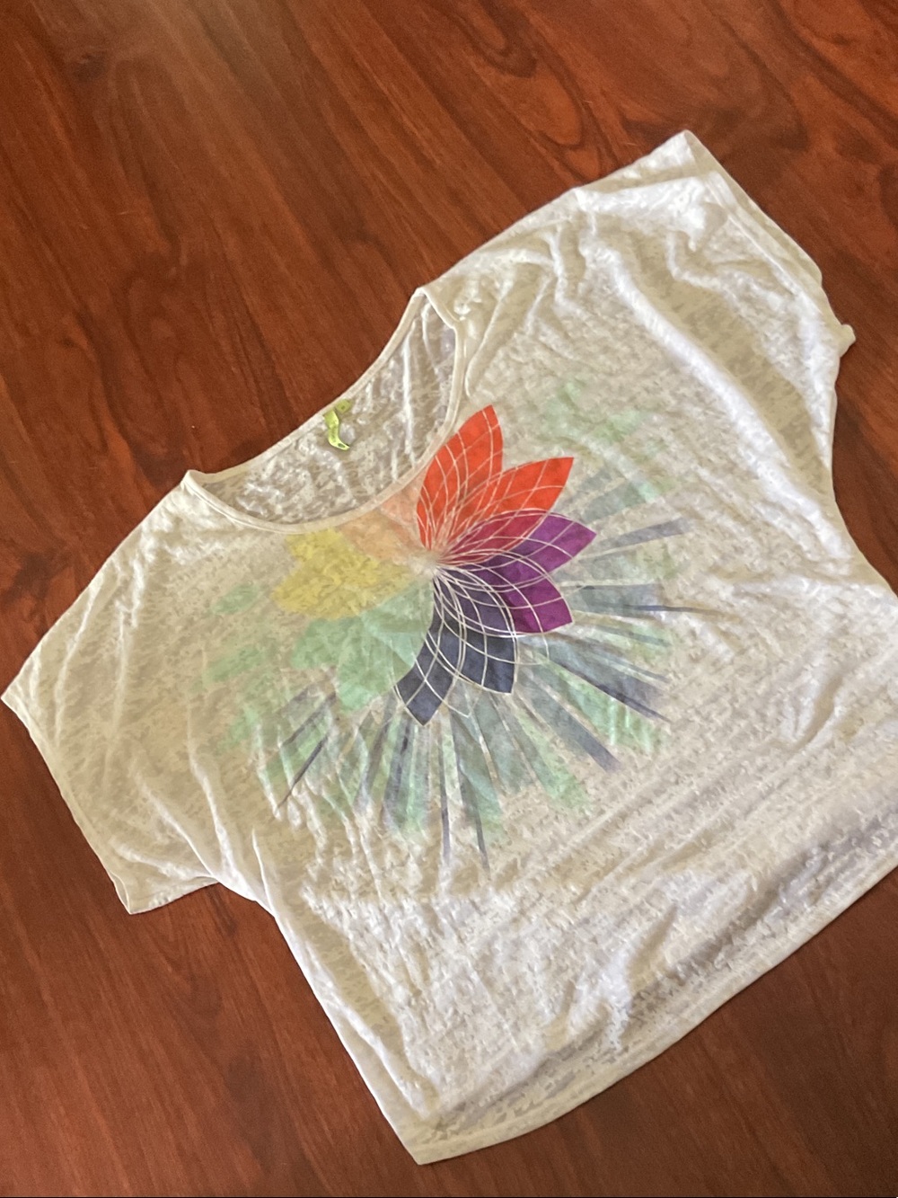 Women's White Short-Sleeve Tee with Multicolor Floral Mandala